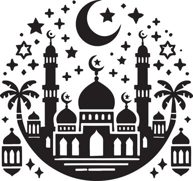 Eid Mubarak icon silhouette vector with white background
