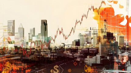 Poster - Cityscape Skyline Stock Market Graph Overlay