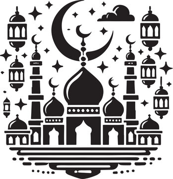 Eid Mubarak icon silhouette vector with white background