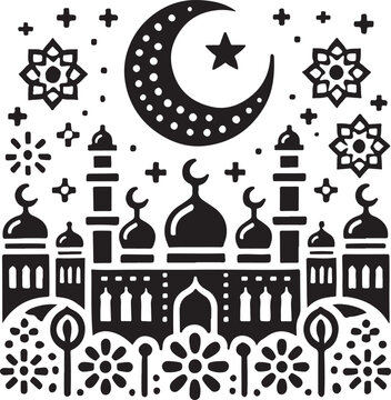 Eid Mubarak icon silhouette vector with white background