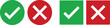 © Zainab - Check mark icon button set. Isolated checkmark symbol, right and wrong sign concept. Check box icon with right and wrong buttons and yes or no checkmark icons in green tick box and red cross.