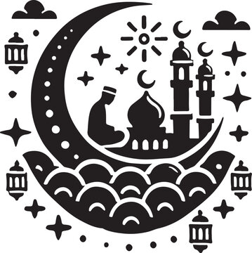 Eid Mubarak icon silhouette vector with white background
