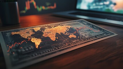 Poster - Global Finance Illuminated World Map On Dollar Bill