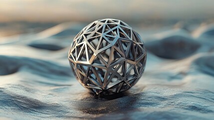 Poster - Metallic Geometric Sphere Rests on Textured Surface