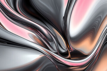 Wall Mural - Abstract liquid art background with swirling patterns of pink, gray, and black colors. Minimalist style. The composition is a close-up view showcasing the fluidity of paint in an organic form.
