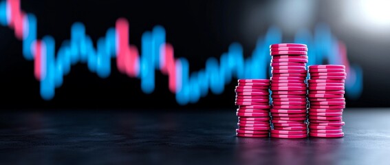 Poster - A vibrant forex chart growing on a blue bokeh grid background, symbolizing trade, money, finance, and success. 3D Rendering.