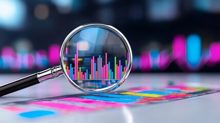 Poster - Analyzing data and strategies in business financial management includes accounting, marketing reports, charts, economic research, investment, and profit concepts, often represented with graphs.
