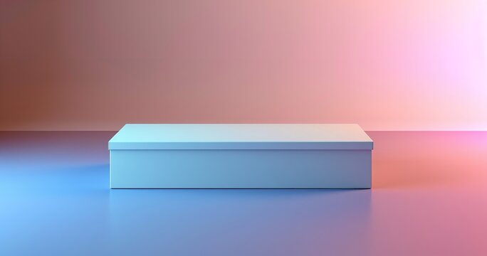 3D Rendering A product box that is rectangular and can be customized, including a gradient backdrop with soft, neutral lighting and ample space for text, Generative AI.
