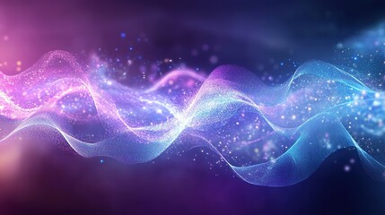 Poster - abstract waves, digital background with blue and pink neon colors, smooth flowing shapes, glowing points creating depth, suitable for futuristic themes and technology concepts , 4k Background