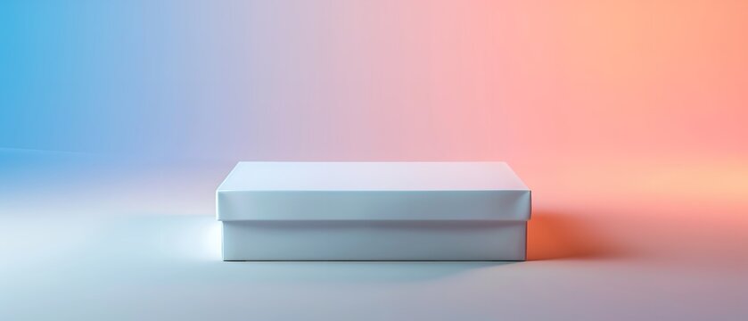 3D Rendering A product box that is rectangular and can be customized, including a gradient backdrop with soft, neutral lighting and ample space for text, Generative AI.
