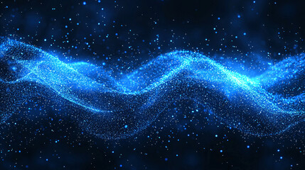 Poster - A vibrant blue wave of sparkling particles against a dark background, evoking a sense of motion and energy.