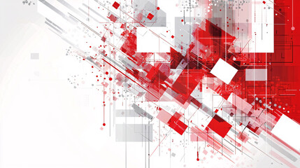 Poster - A dynamic abstract design featuring red and white geometric shapes with splashes and lines, creating a modern and energetic visual effect.