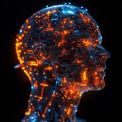 Poster - Exploring ai evolution futuristic cybernetic head virtual space high-resolution visualization tech environment close-up perspective