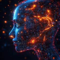 Poster - Exploring neural networks and ai concepts through abstract human form digital realm art futuristic side view innovation