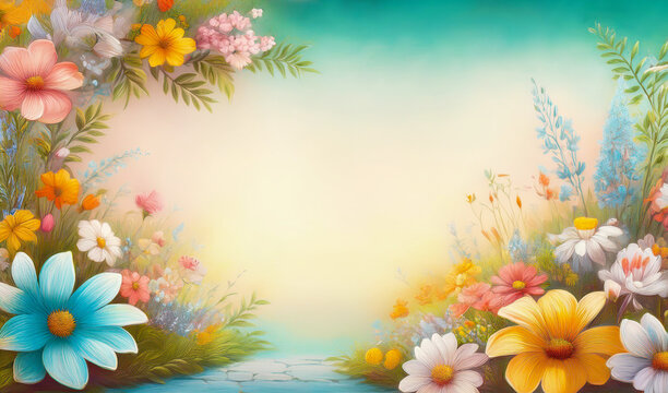 greeting card with flowers. copy space for a Phrase. pastel colors, soft background, oil painting
