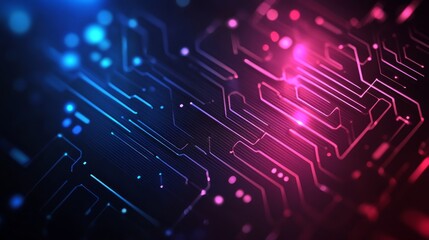 Poster - Abstract digital circuit design with blue and pink glowing elements.