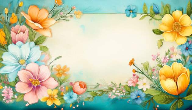 greeting card with flowers. copy space for a Phrase. pastel colors, soft background, oil painting