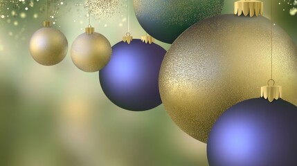Aufkleber - Elegant Holiday Web Banner Featuring Shimmering Gold and Blue Baubles for Festive Promotions