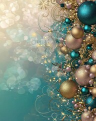Aufkleber - Elegant Gold and Blue Baubles Create a Shimmering Holiday Atmosphere for Festive Celebrations