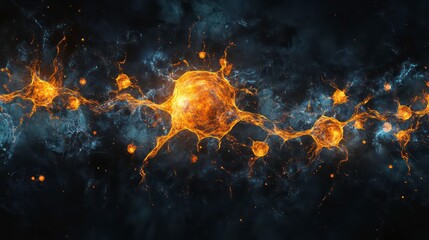 Poster - Fiery neural network connections abstract background.