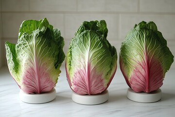 Poster - Vibrant Varieties of Cabbage Arranged Beautifully on a White Table in Natural Light