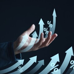Poster - Businessman Hand Showing Increased Financial Interest Rates, Business Investment Growth, and Dividend Returns
