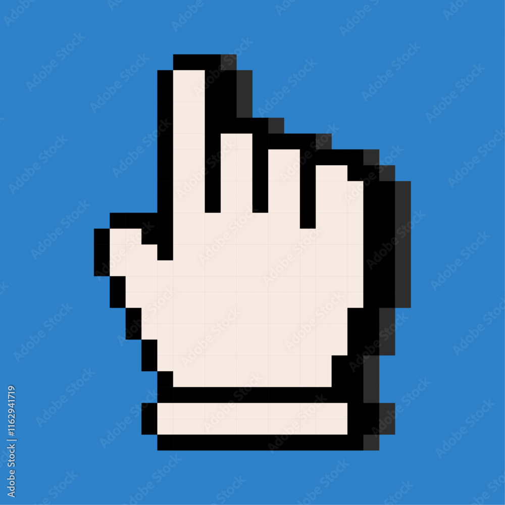 Pixelated Computer Cursor on Blue Background. hand cursor, shadowed ...