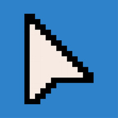 Poster - pixelated computer cursor on blue background. arrow cursor, shadowed cursor, pixel art, cursor icon 