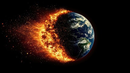 burning earth globe in outer space.
