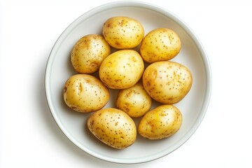 Wall Mural - Roasted potato on a plate top view isolated on white background