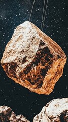 Poster - Cosmic Journey of a Meteorite Captured in an Infinite Starry Expanse Above Hidden Celestial Rocks