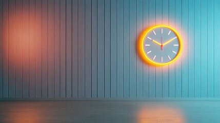 Poster - Bright Neon Countdown Clock Illuminating a Grey Wall in a Modern Minimalist Space