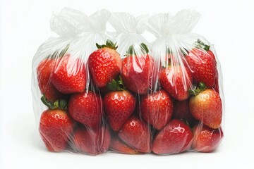 Wall Mural - Strawberries in plastic bag isolated on a white background