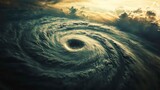 Aerial view of a cyclonic storm with a visible eye, symbolizing power and nature's force.