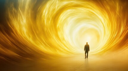 Poster - Lost in the Otherworld, a Fallen Soul Ascends to Divinity Amidst Swirling Golden Energies
