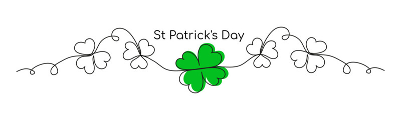 Aufkleber - Saint Patrick Day border with continuous line drawing of four-leaved clover on white background St. Patrick day poster, card, invite, banner in retro style