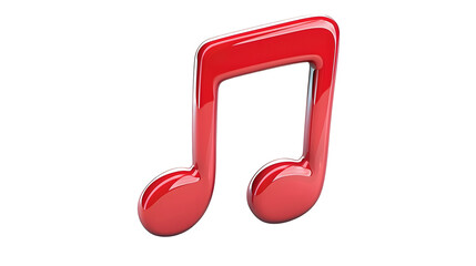 Wall Mural - Red 3D musical note icon illustration with a glossy finish, representing music, sound, and melody in a bold, modern style. Isolated on white background