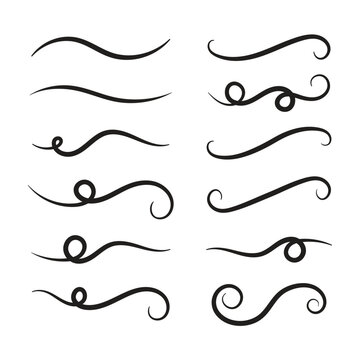 Hand Drawn Curly Swishes Set Vector Design.