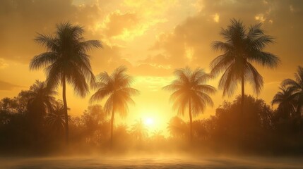 Palm tree silhouettes Peaceful evening under palm trees