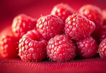 Wall Mural - Closeup of Juicy Red Raspberries, Fresh Fruit Still Life Photography