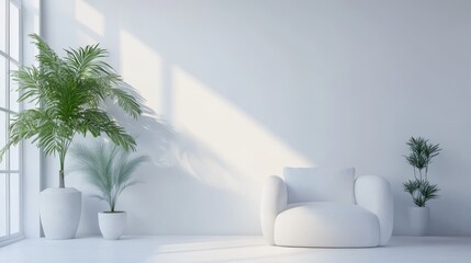 Wall Mural - Minimalist room with plants and natural light.