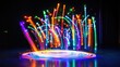 © The 2R Artificiality - Vibrant stroboscopic light display with colorful paint splash effects against a dark background creating a dynamic visual spectacle