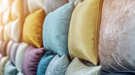 Poster - colorful luxury pillows in modern interior design soft natural light vintage house aesthetic horizon
