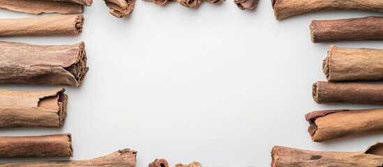 Poster - top view of rustic cinnamon bark arranged in a frame shape with ample empty space for text or design