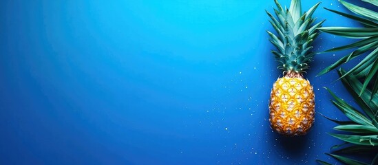 Poster - pineapple on vibrant blue background with northern lights effect and space for creative text or adve