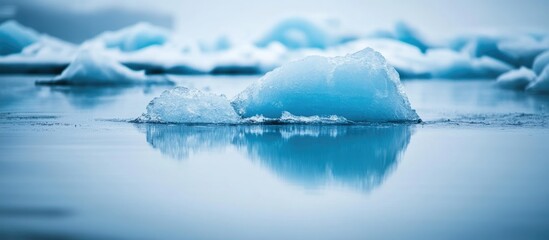 Poster - Calm Melting Ice on Serene Water Surface with Soft Blue Tones and Space for Custom Text or Branding