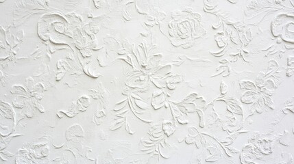 Wall Mural - Textured White Wall with Floral Patterns for Minimalist Abstract Design Background