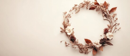 Poster - dried wildflower wreath with natural foliage creating elegant blank space for text and design elemen