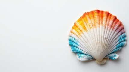 Poster - Vibrant seashell against a minimalist white background highlighting natural beauty and elegance in coastal decor.