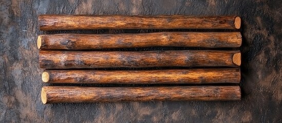 Poster - rustic wooden logs arranged neatly with textured backdrop ideal for crafting or natural themed desig